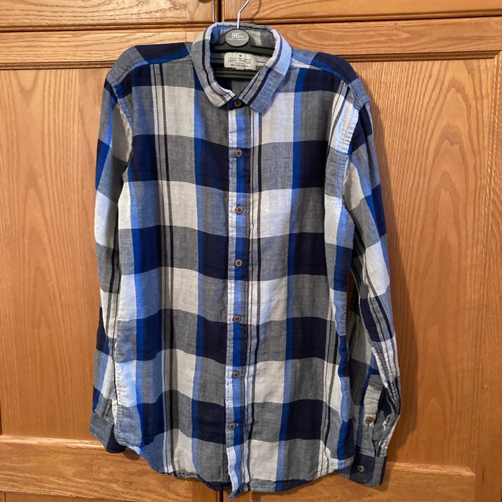 RUE SAINT PATRICK. Cotton checked Blue Black Grey & White. Size Medium Slim fit